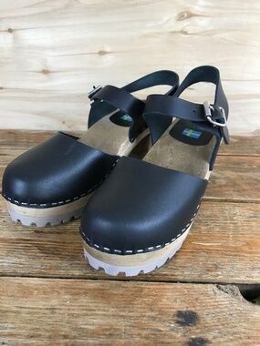 MIA Sofia Womens Mary Jane Clogs Sz 7.5/8 EU 38 Leather Black Buckle Slingback